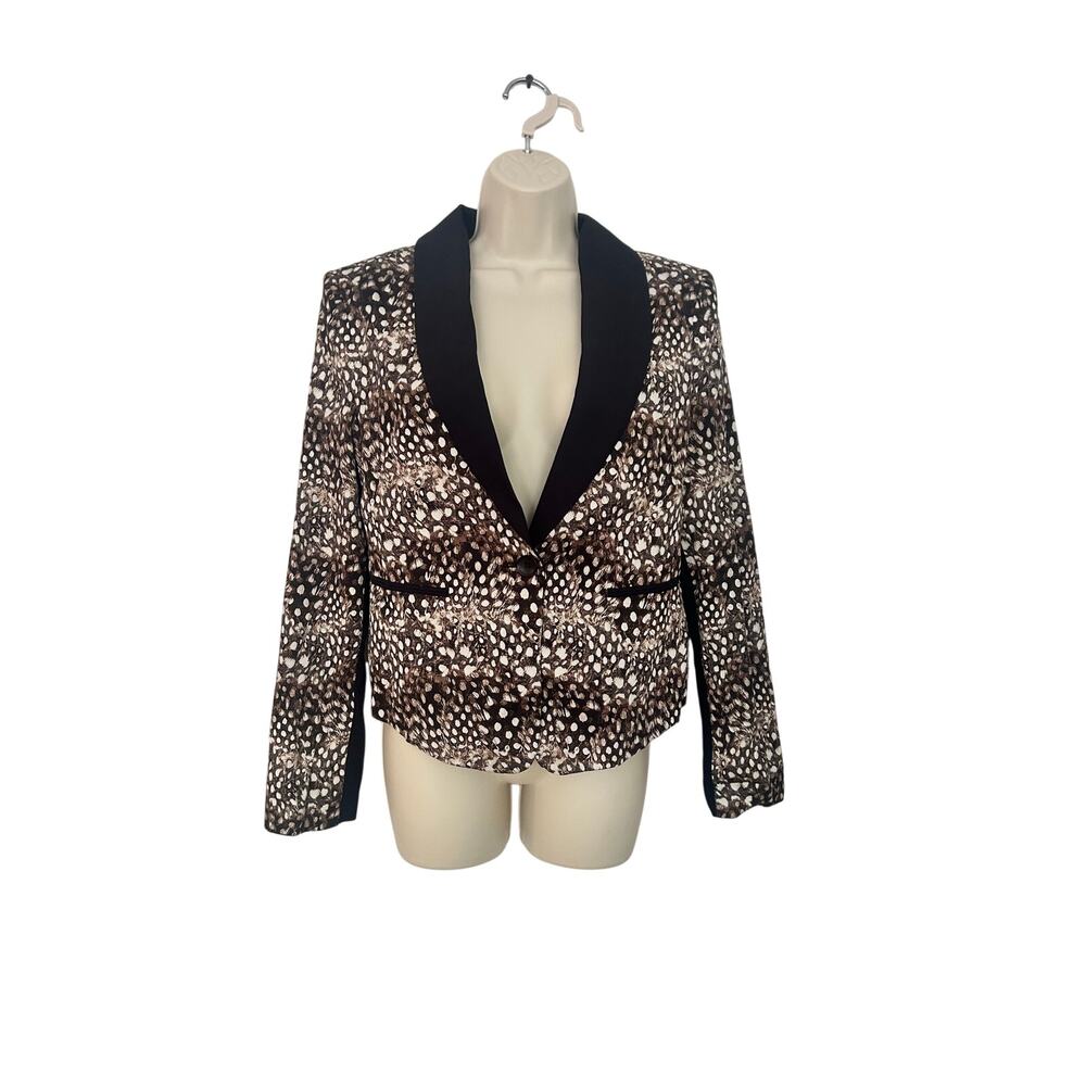 BCBG Maxazria Blazer Deer Print Camo Women's Medium Cotton Blend Stretch XC